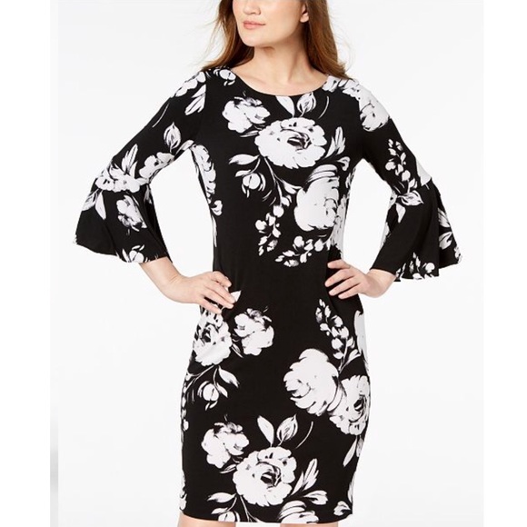 calvin klein black and white floral dress